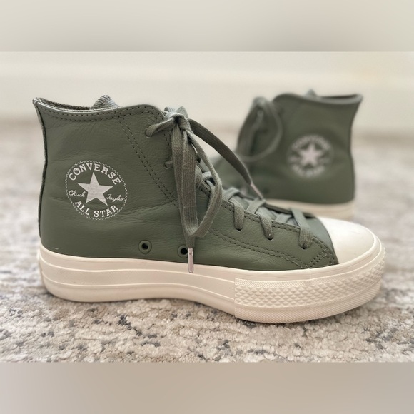 Converse High Top Green Leather Lift Platform Hi Womens size 7 - Picture 8 of 8